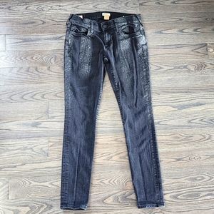 True Religion Casey Low Rise Super Skinny Glittered Black Jeans
